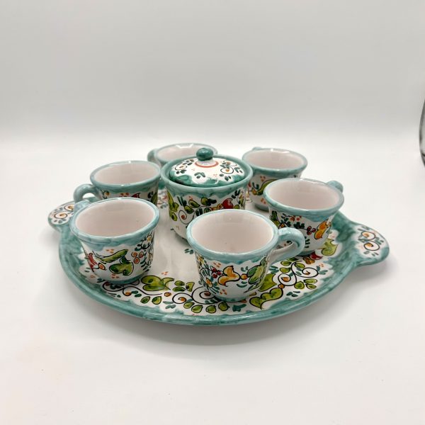 Set 6 tazzine da caffè con zuccheriera, decoro Fiori Vietri
