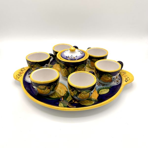 Set 6 tazzine da caffè con zuccheriera, decoro Limoni