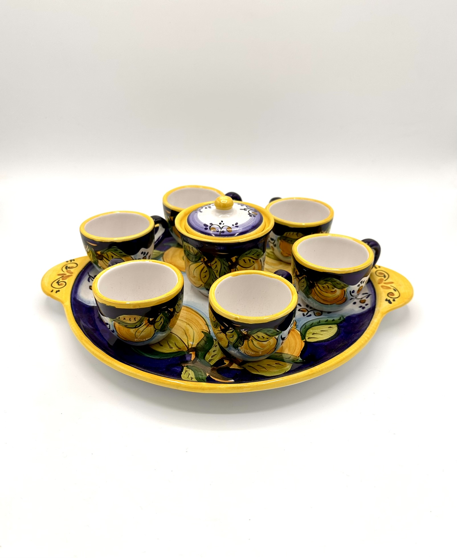 Set 6 tazzine da caffè con zuccheriera, decoro Limoni