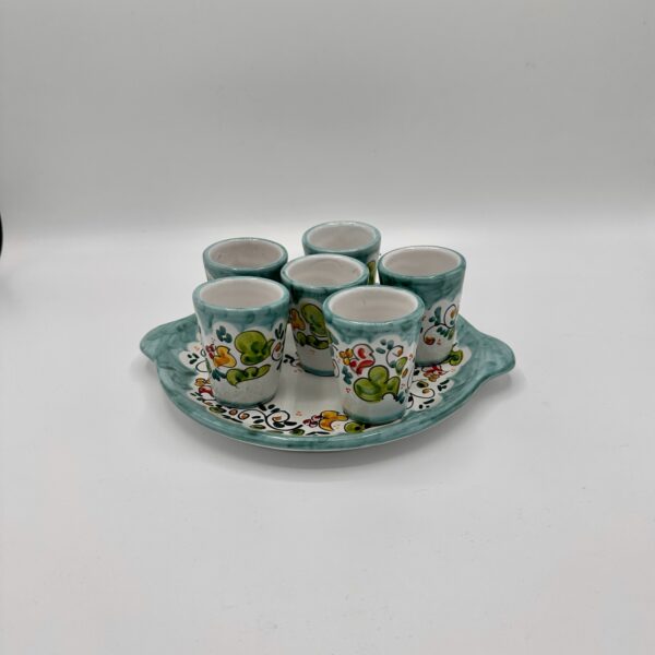 Set 6 bicchierini da limoncello con vassoio, decoro Fiori Vietri
