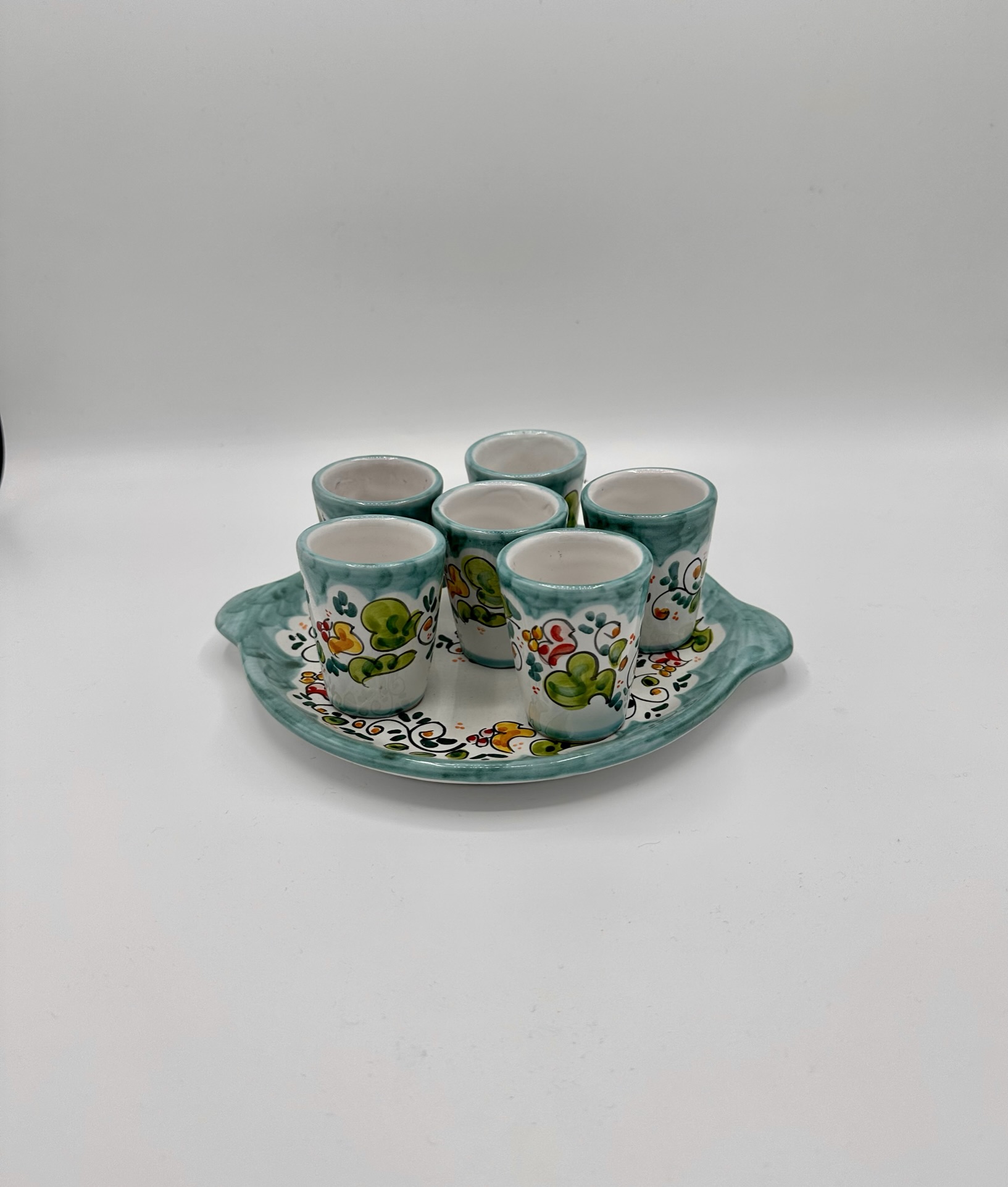 Set 6 bicchierini da limoncello con vassoio, decoro Fiori Vietri