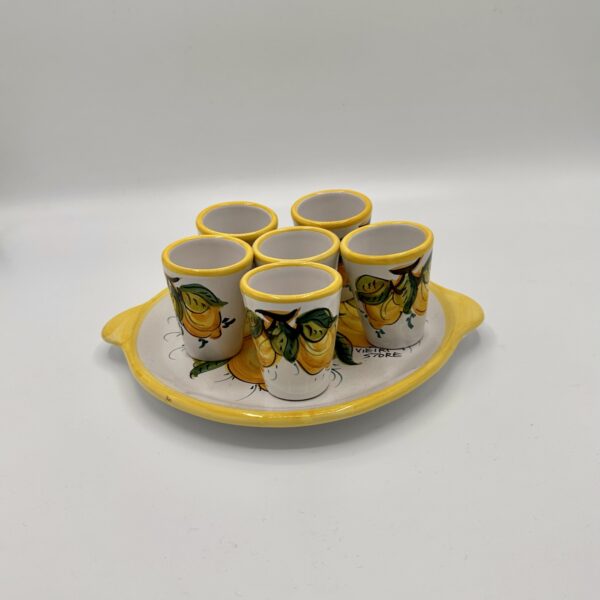 Set 6 bicchierini da limoncello con vassoio, decoro Limoni