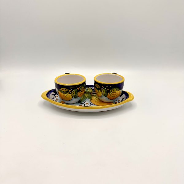 Set 2 tazzine da caffè con vassoio ovale, decoro Limoni