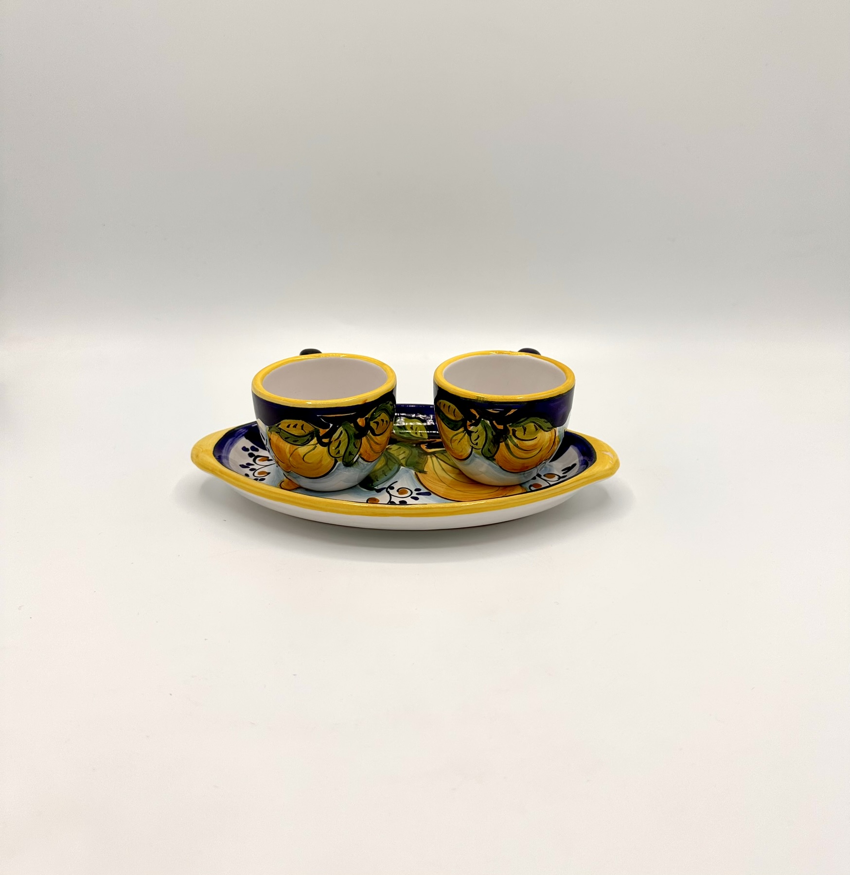 Set 2 tazzine da caffè con vassoio ovale, decoro Limoni