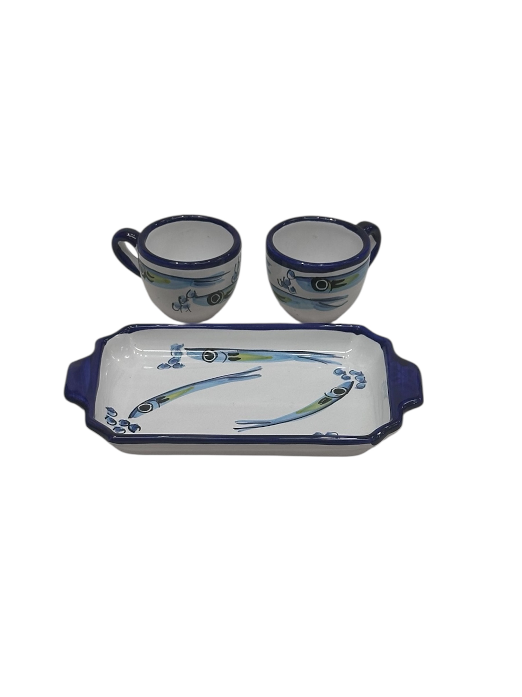 Set 2 tazzine da caffè con vassoio ovale, decoro Alici - immagine 2