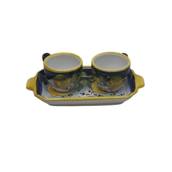 Set 2 tazzine da caffè con vassoio rettangolare, decoro Limoni